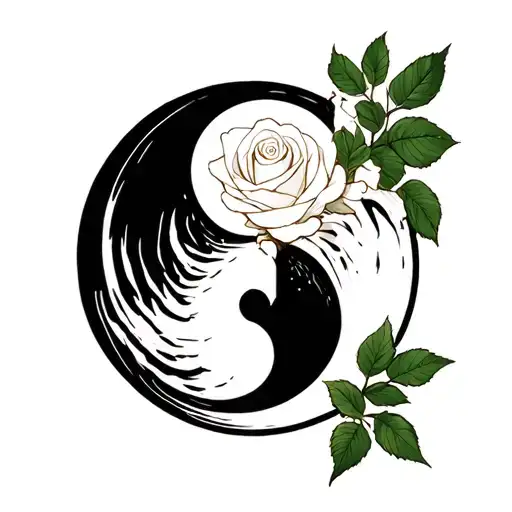 Yang Symbol With White Rose As Yin Hole