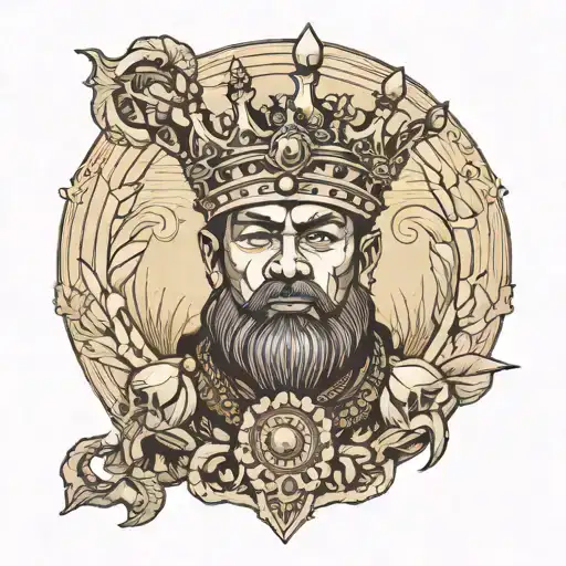 Men King Wearing A Crown Made Of Shells And Holding
