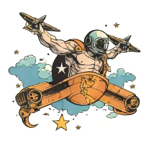 Atlas With Stars And Plane Flying In The Sky