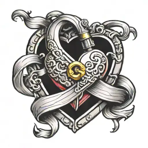 Cancer Ribbon And Heart Shaped Lock