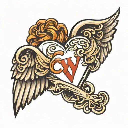 Heart With Angel Wings And Halo With Cw4 Written Under