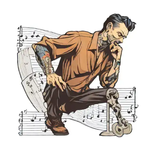 A Man Sitting On A Sheet Of Music