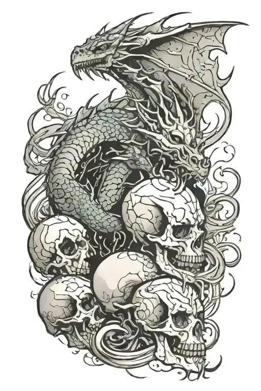 Dragon Coming Out Exploding An Aged And Damaged Skull With A Small Spider Escaping
