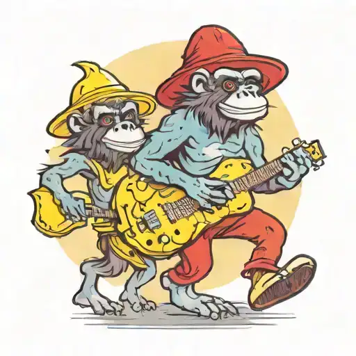 Mushroom Stoned Ape Walking With Banana Talking Raccoon Playing Music