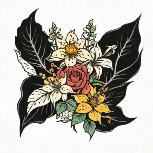 Fine Line Flower Bouquet With July June And March Birth Flower