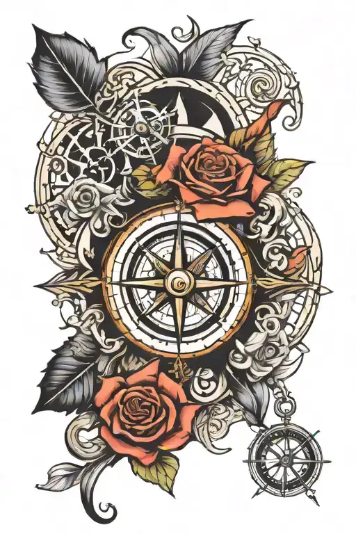 Boat Compass Rose Tattoo Design Combining