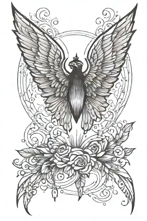 Fine Line Wings With Sun Rays Beaming