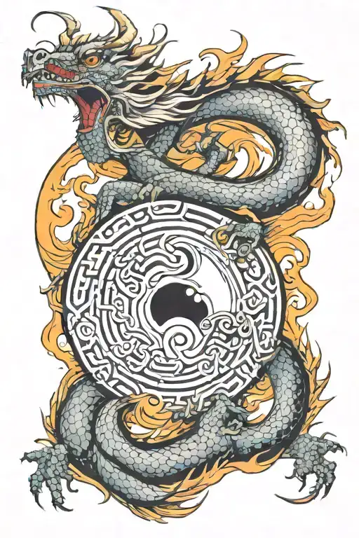 Ying Yang Dragon Fire Irezumi Style Sleeve