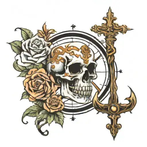 Skull Zeus Y Poseidon Trident Compass Lightning Roses Card