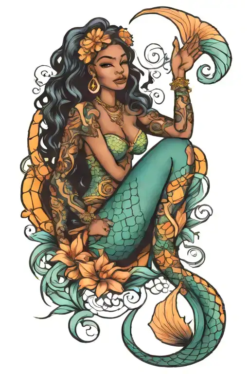 African American Thick Mermaid Surrounded