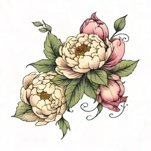 Peonies With Leaves