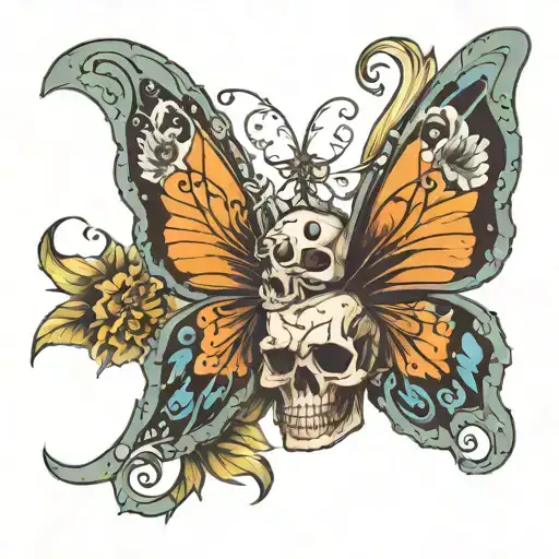Butterfly With Skull With Long Wings