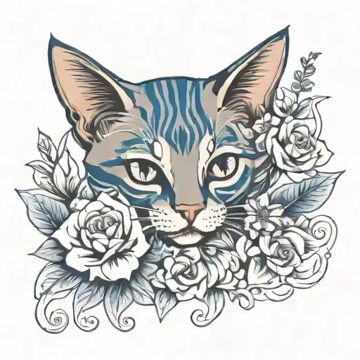 Abyssinian Blue Cat With Flower