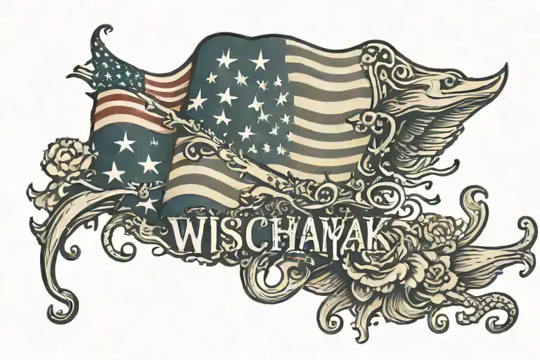 American Flag With The Word Wischnak