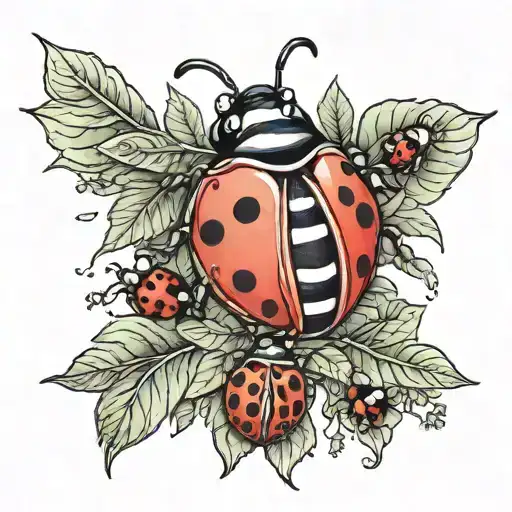 A Neotraditional Design Of A Ladybug Leading A Group Of Preschoolers On A Nature Adventure