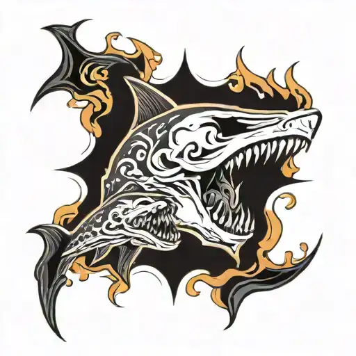 Skull Sharks And Flames