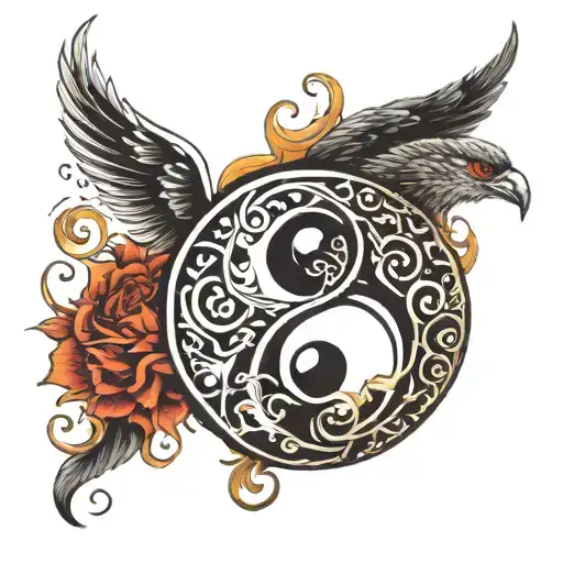 The Word Juxtaposed With A Design Of Yin And Yang Around It