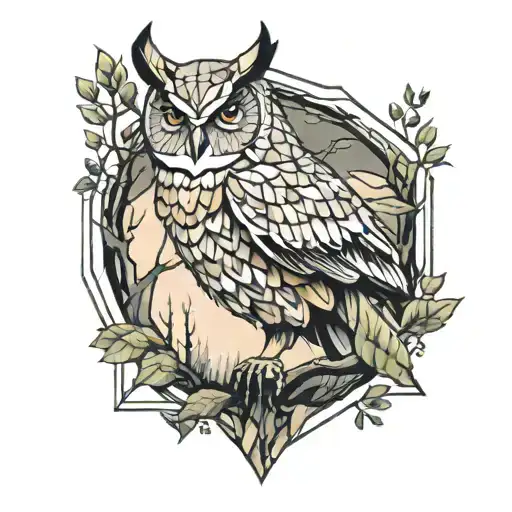 Geometric Forest With A Geometric Owl Perched