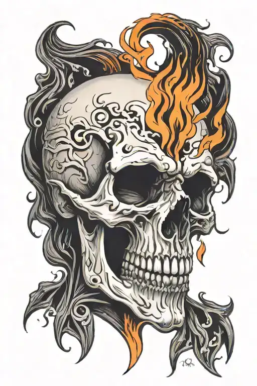 Realistic Vampire Skull With Flames Surrounding