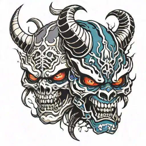 Oni Mask Split Ink Demon Skull