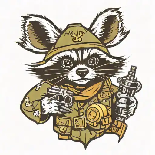 Mischievous Racoon In Military Uniform Holding C4 Detonator