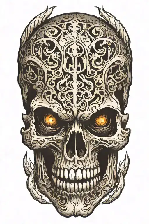 Realistic Skull With Fangs Tattoo