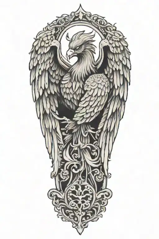 A Phoenix Sitting On A Grave Stone In A Graveyard