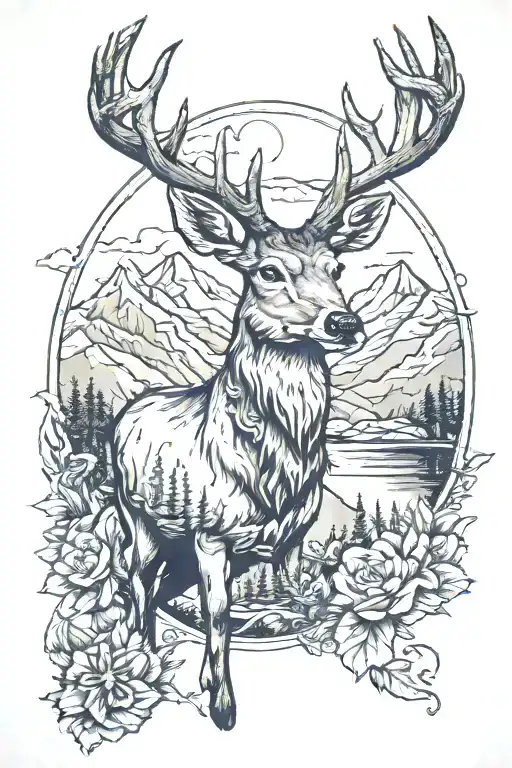 Deer And Mountains In A Boheimian Style