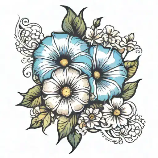 Morning Glory And Daisy Flower