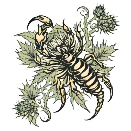 Scorpion And Thistle Plant Growing Together Black Color