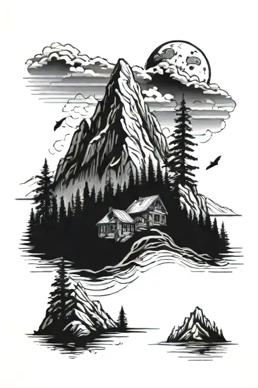 Hiking And Mountain Bohiemian Style Tattoo Design