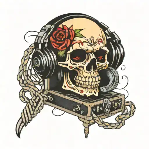 Vinyl Record Player Skull
