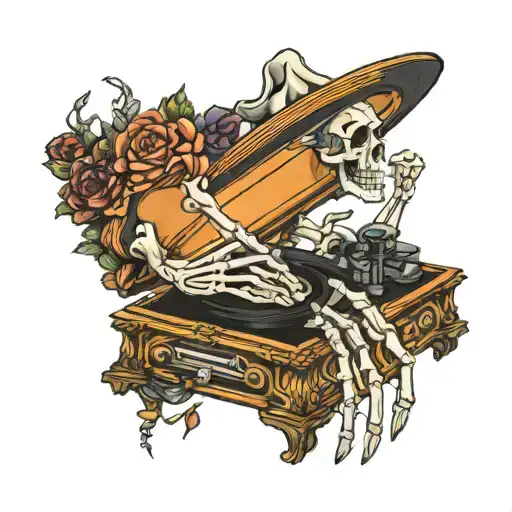 Vinyl Record Player Skeleton Hand Holding