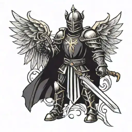 Winged Black Knight Holding A Sword