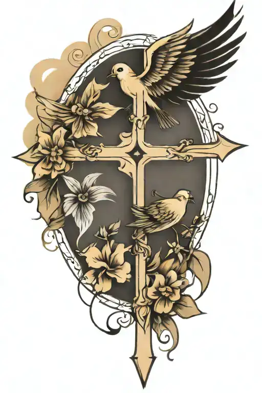 Cross And Bird And Rays