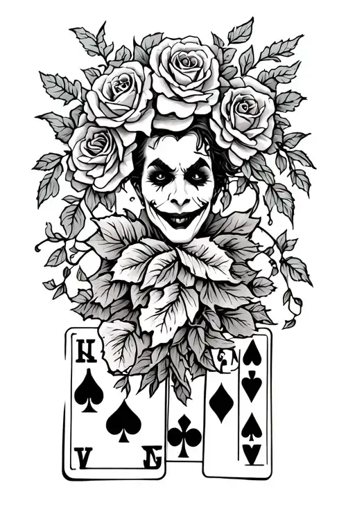 Vines And Roses At The Top Of Arm With Joker Cards At The Bottom Of Arm