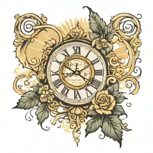 Clouds Sun Rays Roman Numerals Vines