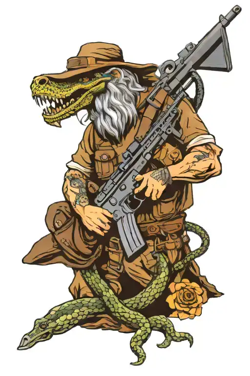 Mountain Man Holding Ar15 Assault Rifle With Don't Tread On Me Snake With Mountains