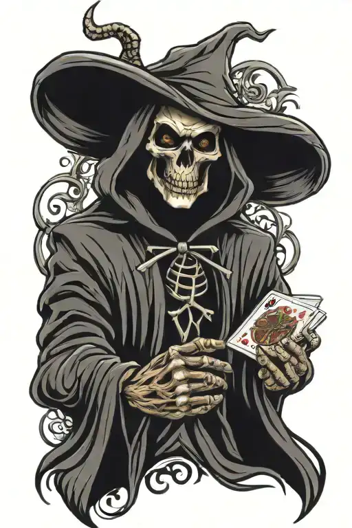 Grim Reaper Holding Aces Poker Card