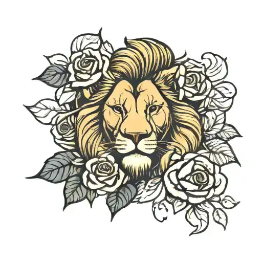 Lion With Roses