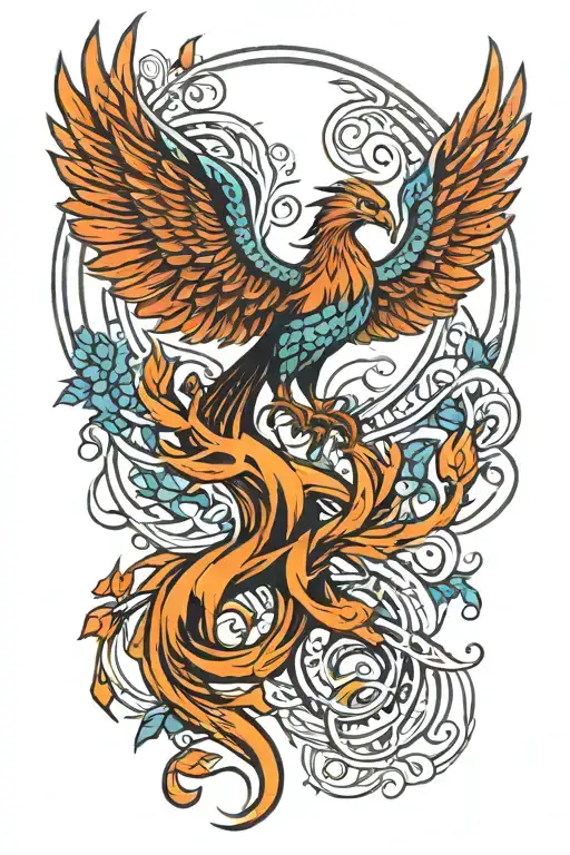 Phoenix Rising From Tree Of Life Intertwined
