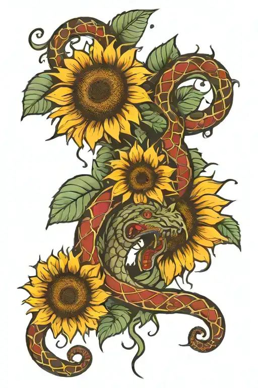 Sunflower Choking A Snake Intertwined