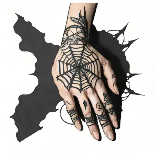 Spider Web That Looks Like A Hand With Nezuko Curse Marks Around The Forearm