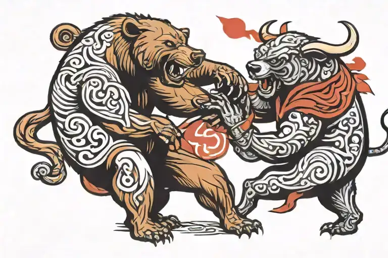 A Bear And Bull Fighting Each Other