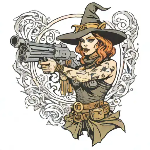 Woman Witch A Gun Wrapped