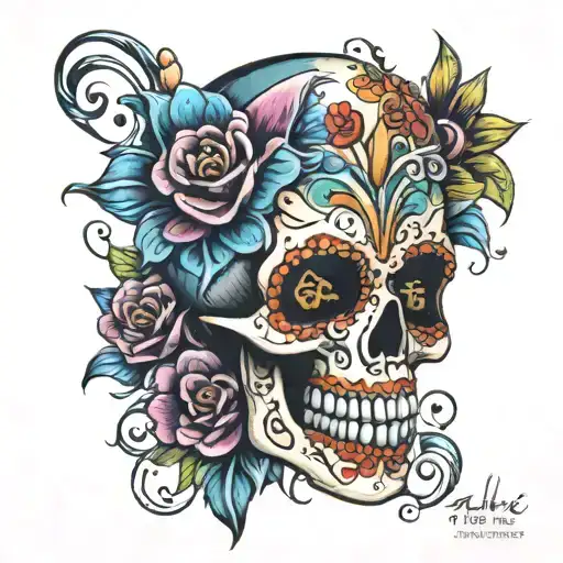 Sugar Skull With Color Flowers From The Philippines With My Love Of Dance And Water