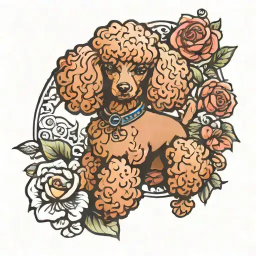Poodle Dog With Flowers