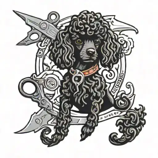 Grooming Shears With A Black Poodle