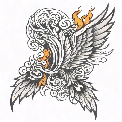 Burning Wing Tattoo On Leg