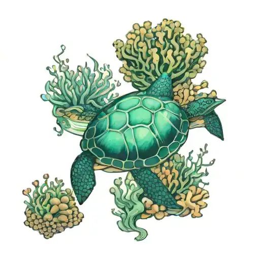 Underwater Ocean With Seat Turtle And Jelly Fish And Coral Reefs